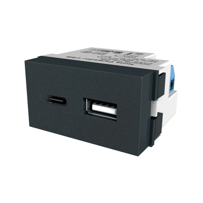 Toma Usb+Usb-C Carga 3A Negro